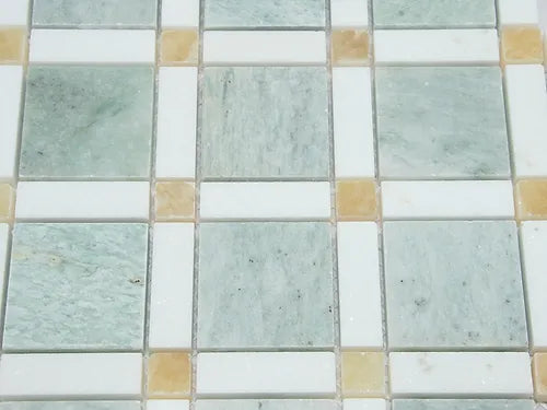 Elegant Mosaic ME1 Ming Green, Thassos White, Honey Onyx Random on 13 1/4'' x 12 1/2''