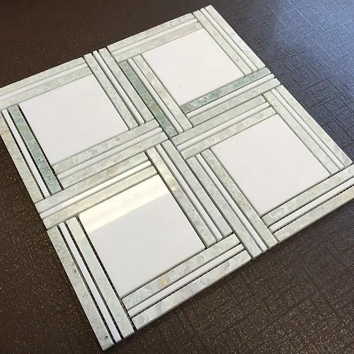 Elegant Mosaic MG6 Thassos White + Ming Green Random on 12" x 12"