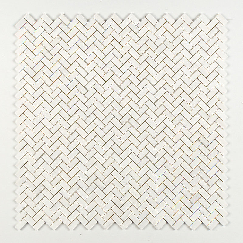 Snow White Polished Herringbone 1x2 Marble Mosaic (MYS)