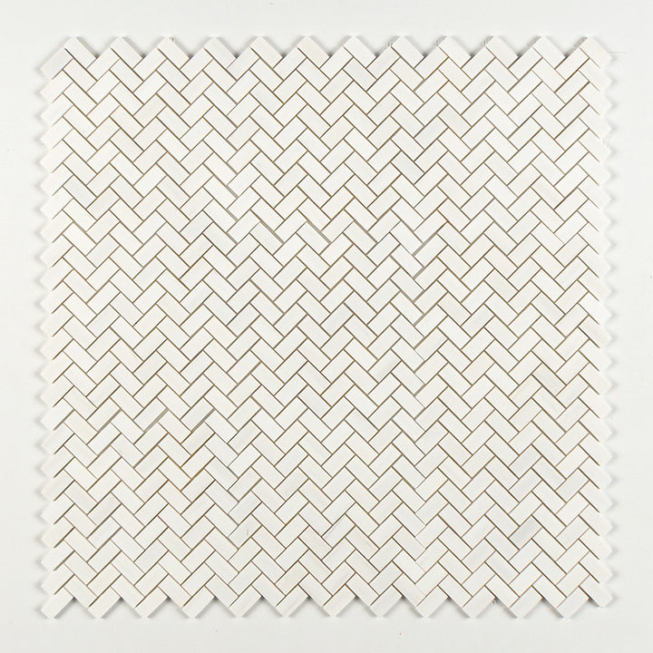 Snow White Polished Herringbone 1x2 Marble Mosaic (MYS)