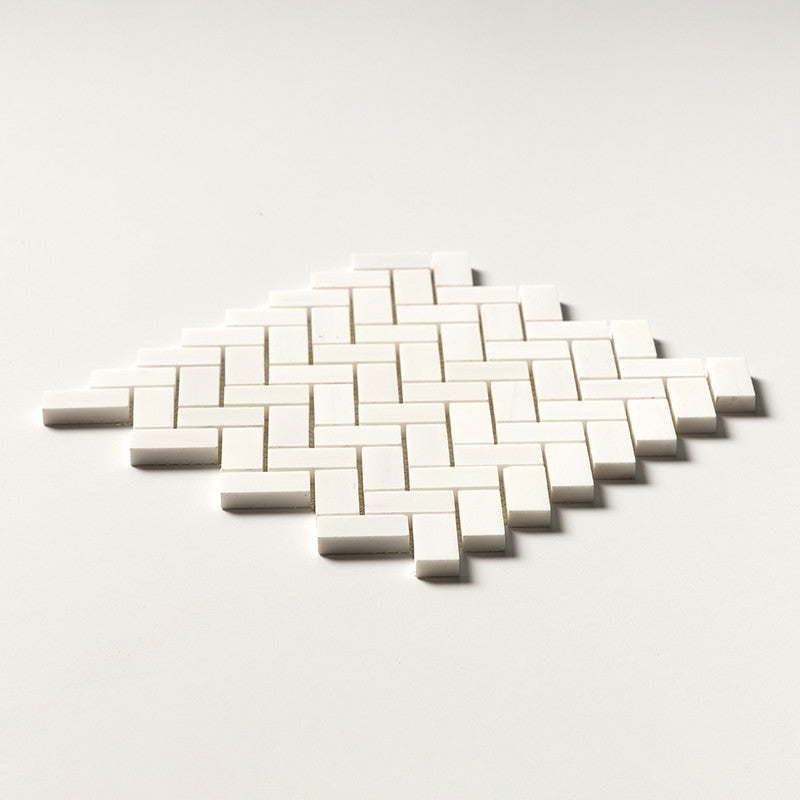 Snow White Polished Herringbone 1x2 Marble Mosaic (MYS)