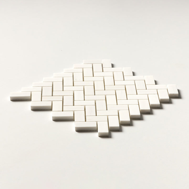 Snow White Polished Herringbone 1x2 Marble Mosaic (MYS)