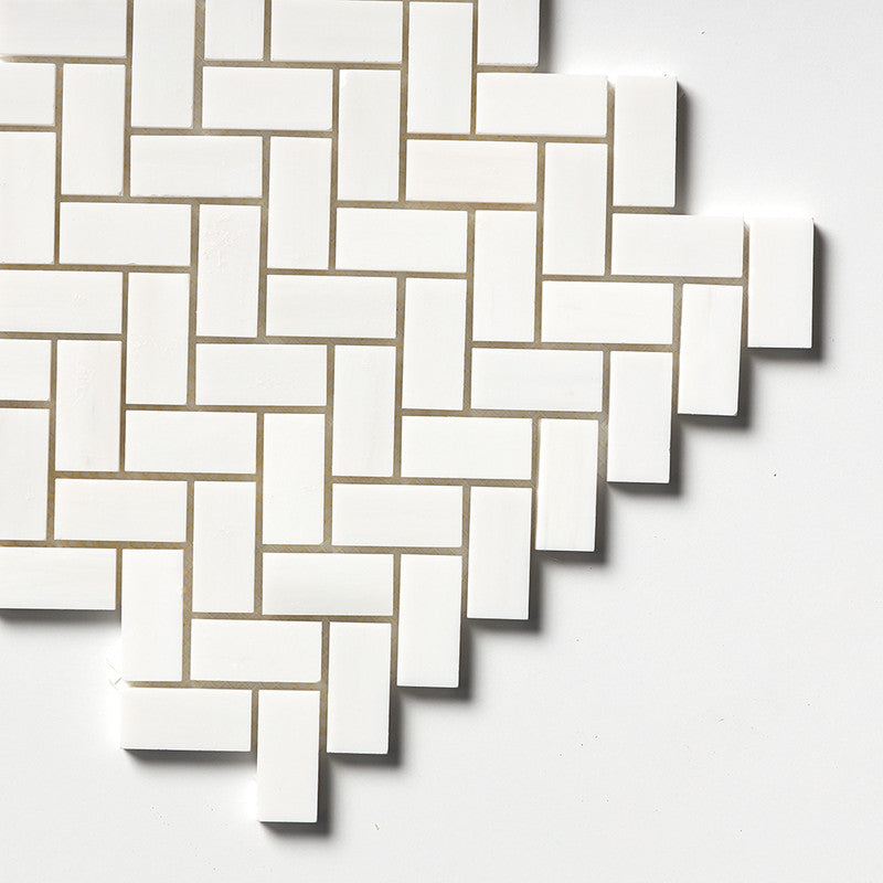 Snow White Polished Herringbone 1x2 Marble Mosaic (MYS)