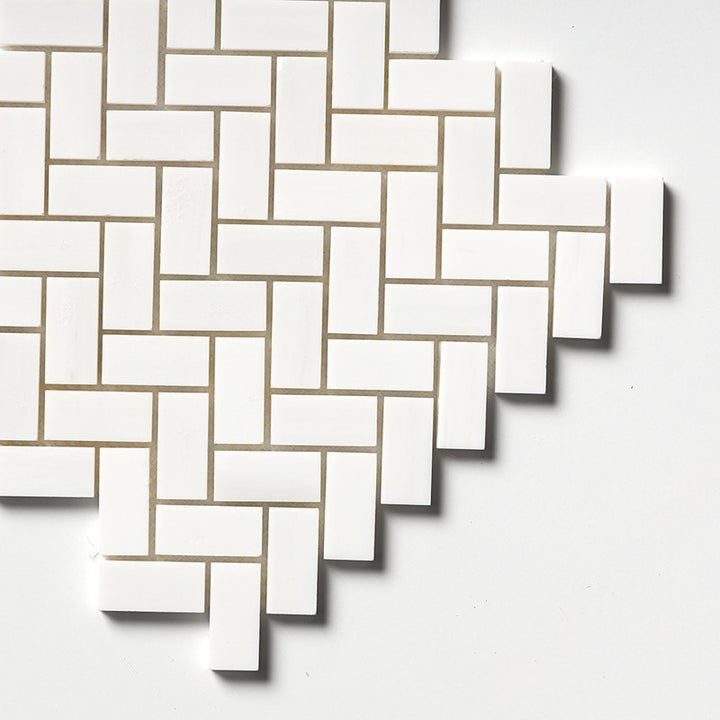 Snow White Polished Herringbone 1x2 Marble Mosaic (MYS)