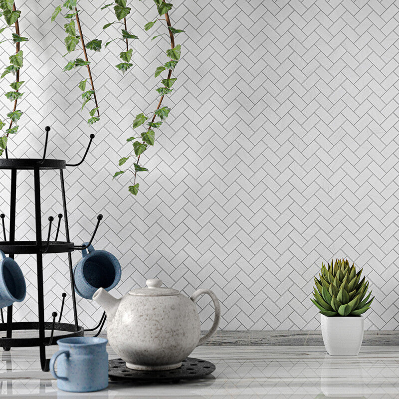 Aspen White Polished Herringbone 1x2 Marble Mosaic (MYS)