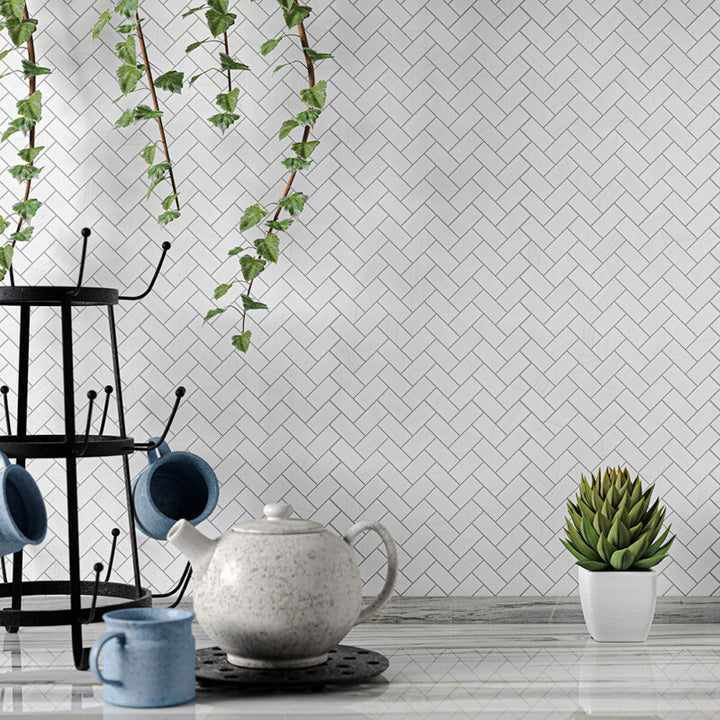 Aspen White Polished Herringbone 1x2 Marble Mosaic (MYS)