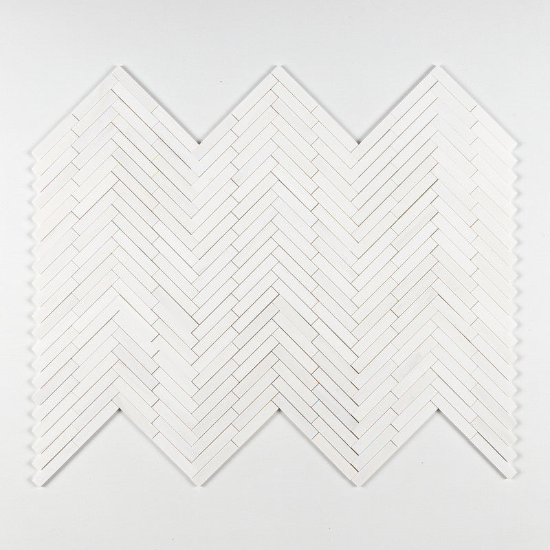 Snow White Honed Large Herringbone Marble Mosaic (MYS)