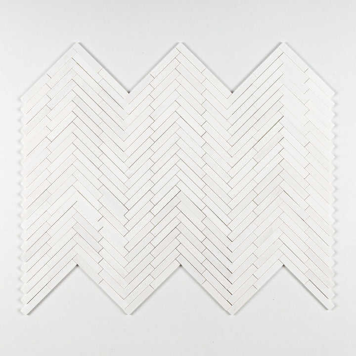 Snow White Honed Large Herringbone Marble Mosaic (MYS)