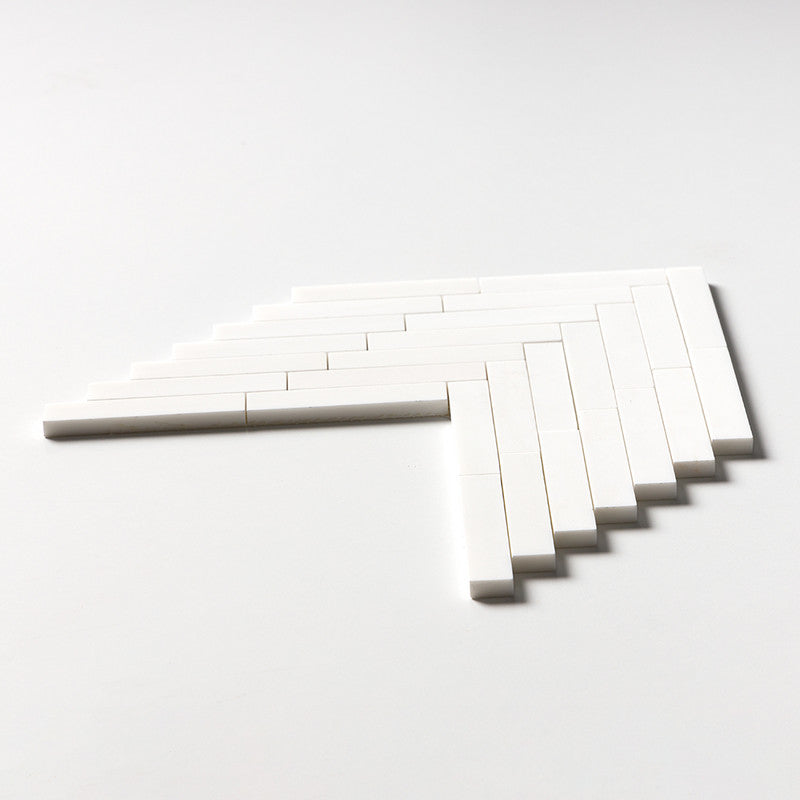 Snow White Honed Large Herringbone Marble Mosaic (MYS)