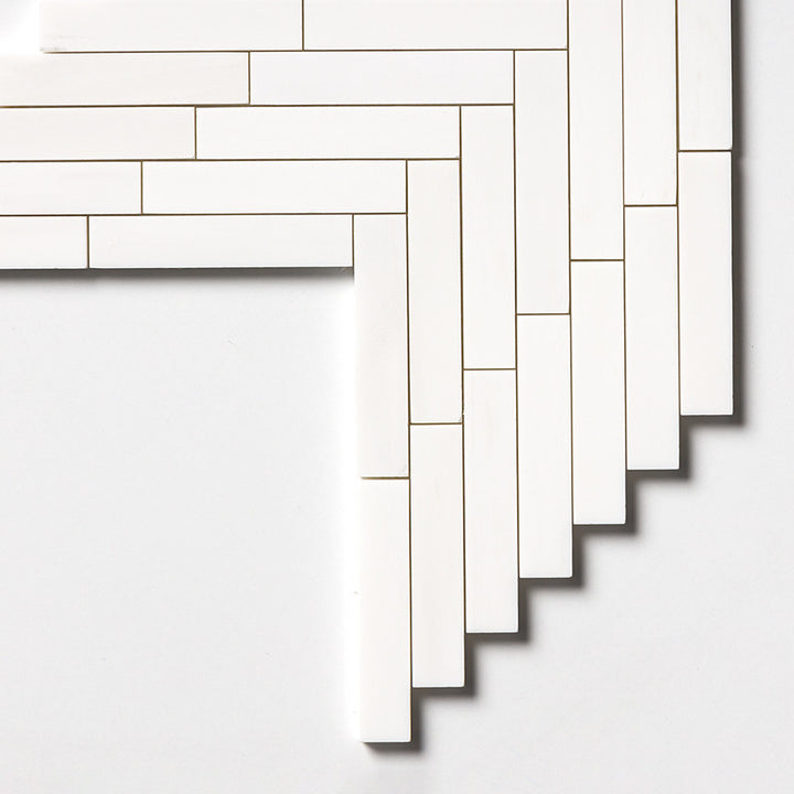 Snow White Honed Large Herringbone Marble Mosaic (MYS)