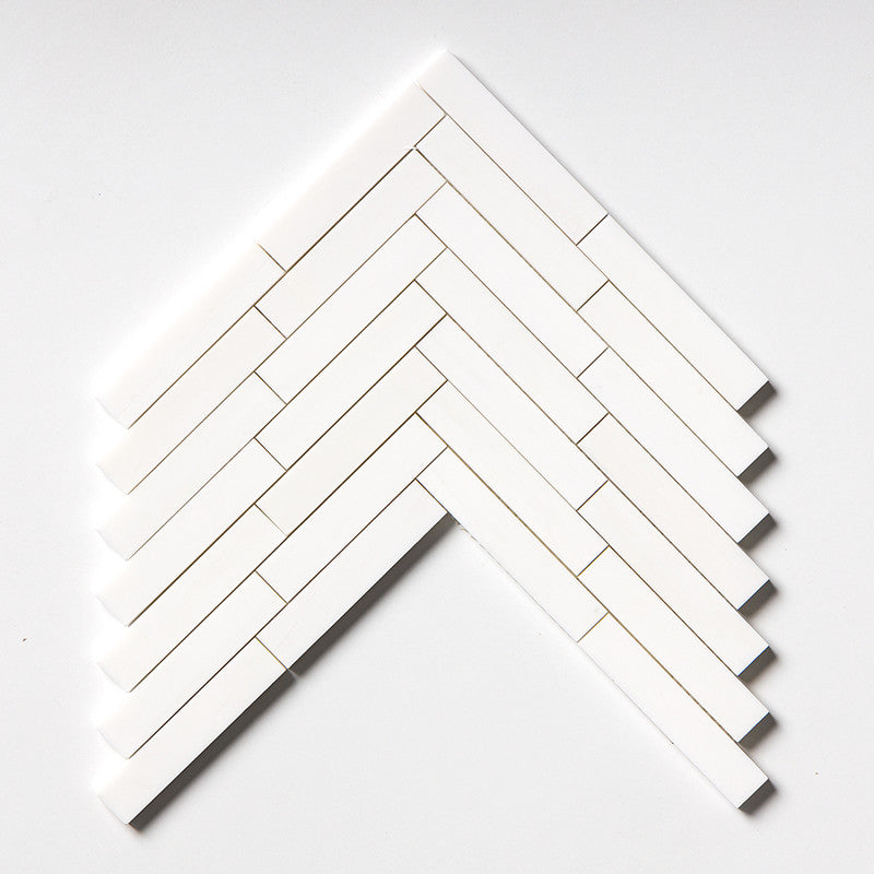 Snow White Honed Large Herringbone Marble Mosaic (MYS)