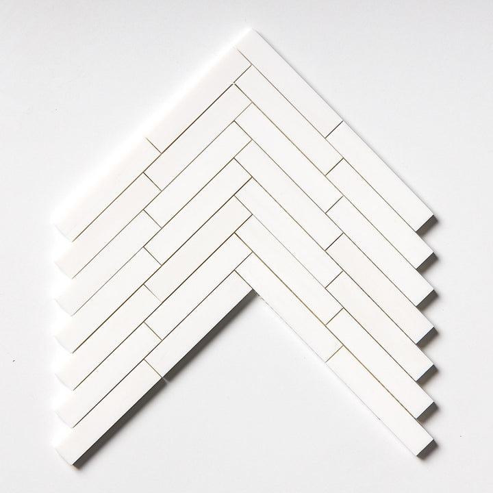 Snow White Honed Large Herringbone Marble Mosaic (MYS)