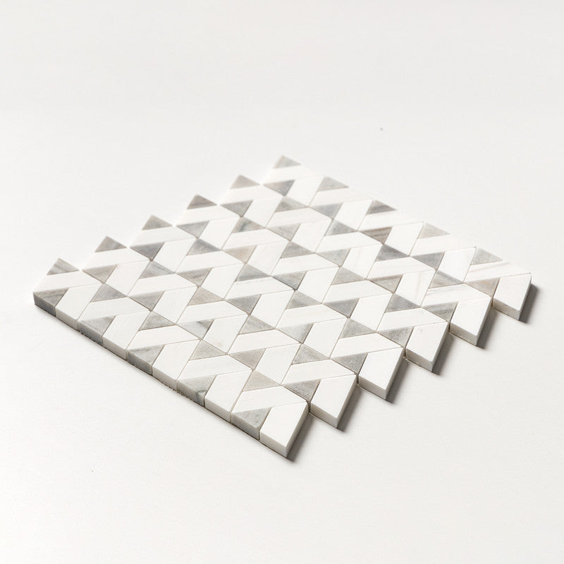 Skyline, Snow White Honed Monte Marble Mosaic (MYS)