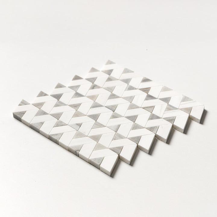 Skyline, Snow White Honed Monte Marble Mosaic (MYS)