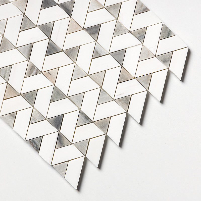 Skyline, Snow White Honed Monte Marble Mosaic (MYS)