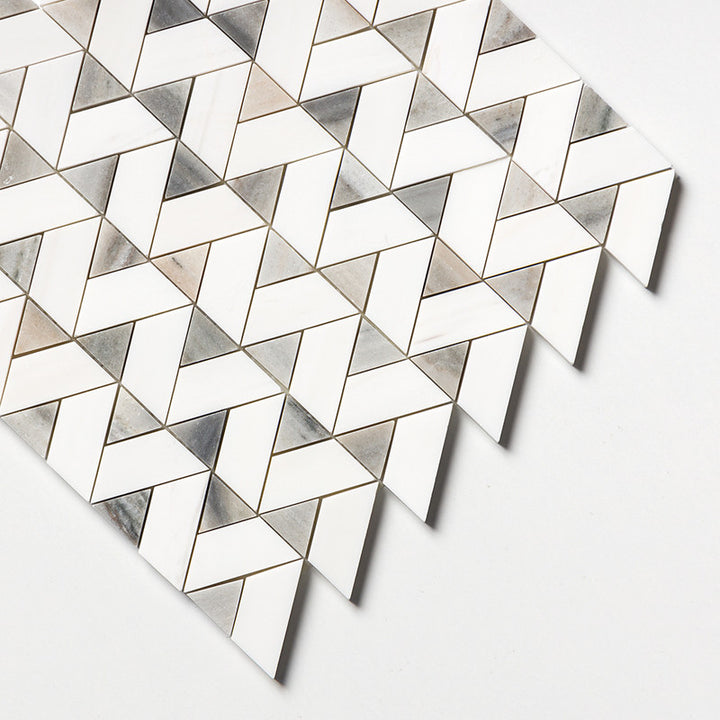 Skyline, Snow White Honed Monte Marble Mosaic (MYS)