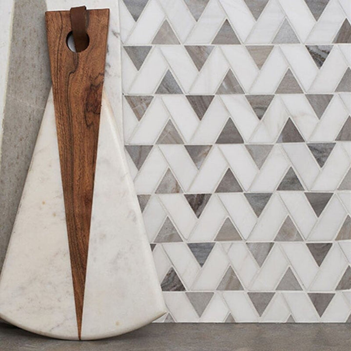 Skyline, Snow White Honed Monte Marble Mosaic (MYS)
