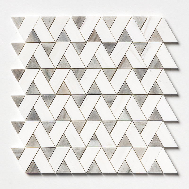 Skyline, Snow White Honed Monte Marble Mosaic (MYS)