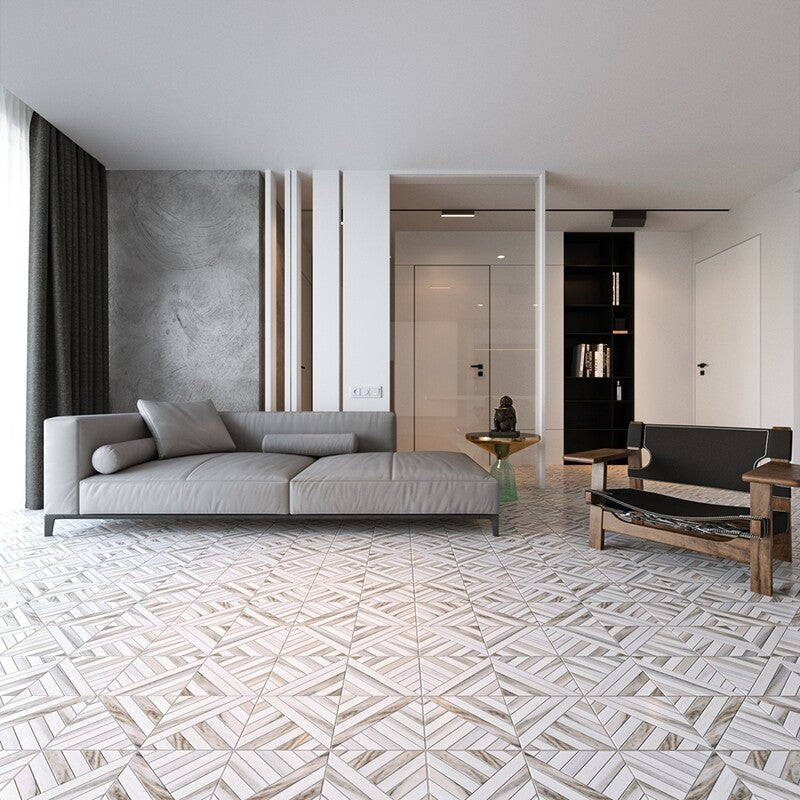 Skyline, Snow White Honed Ponte Marble Mosaic (MYS)