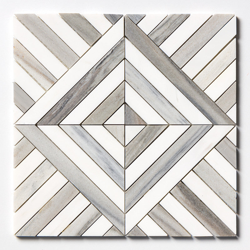 Skyline, Snow White Honed Ponte Marble Mosaic (MYS)