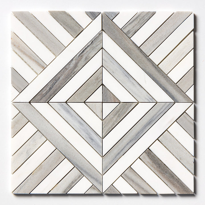 Skyline, Snow White Honed Ponte Marble Mosaic (MYS)