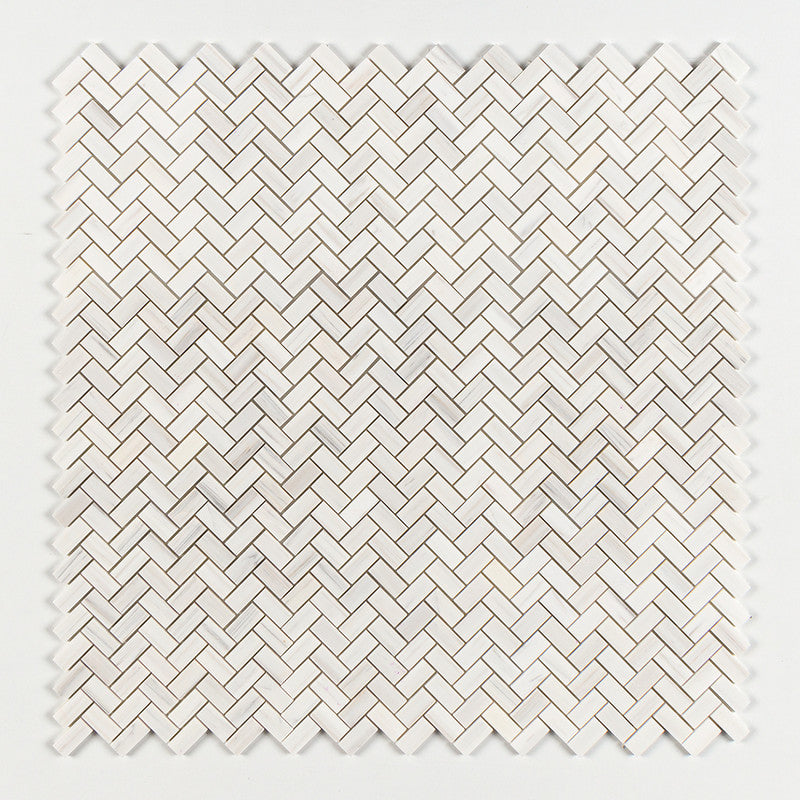 Bianco Dolomiti Classic Polished Herringbone 1x2 Marble Mosaic (MYS)