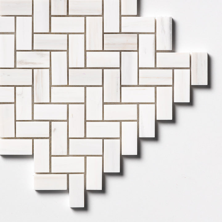 Bianco Dolomiti Classic Polished Herringbone 1x2 Marble Mosaic (MYS)