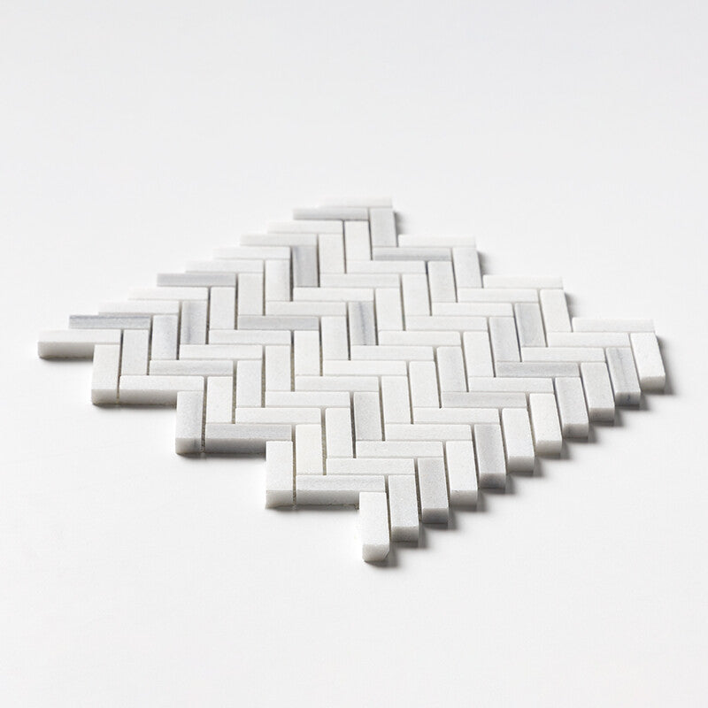 Frost White Honed Herringbone 5/8x2 Marble Mosaic (MYS)