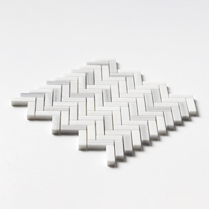 Frost White Honed Herringbone 5/8x2 Marble Mosaic (MYS)