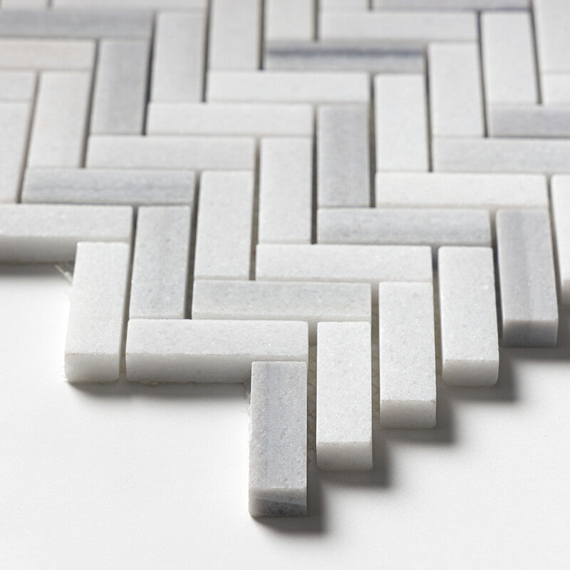 Frost White Honed Herringbone 5/8x2 Marble Mosaic (MYS)