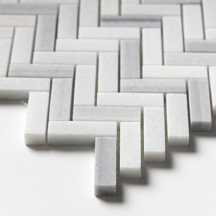 Frost White Honed Herringbone 5/8x2 Marble Mosaic (MYS)
