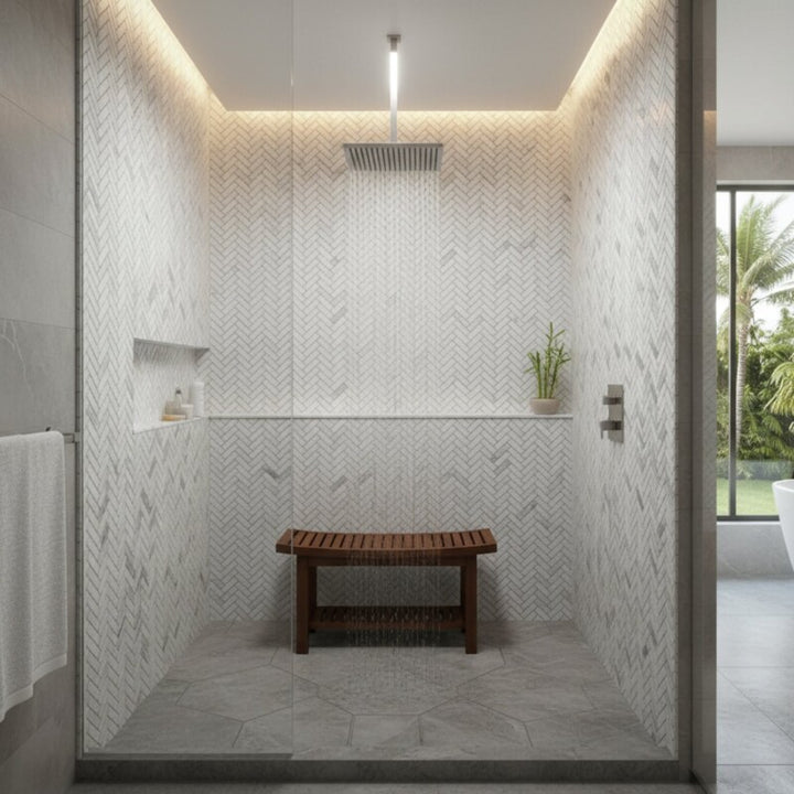 Frost White Honed Herringbone 5/8x2 Marble Mosaic (MYS)