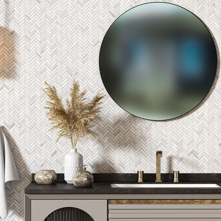 Frost White Honed Herringbone 5/8x2 Marble Mosaic (MYS)
