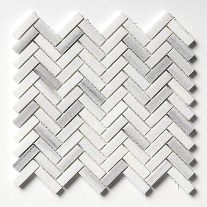 Frost White Honed Herringbone 5/8x2 Marble Mosaic (MYS)