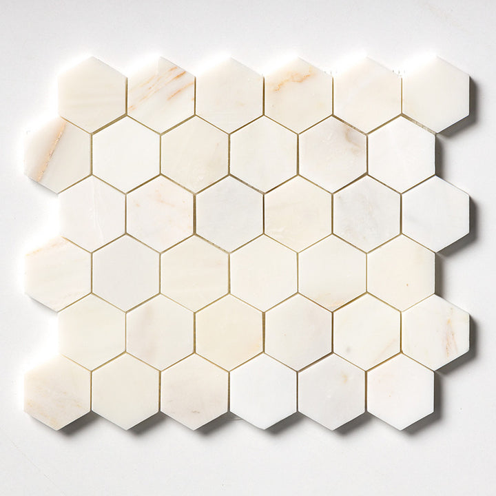Calacatta Amber Honed Hexagon Marble Mosaic (MYS)