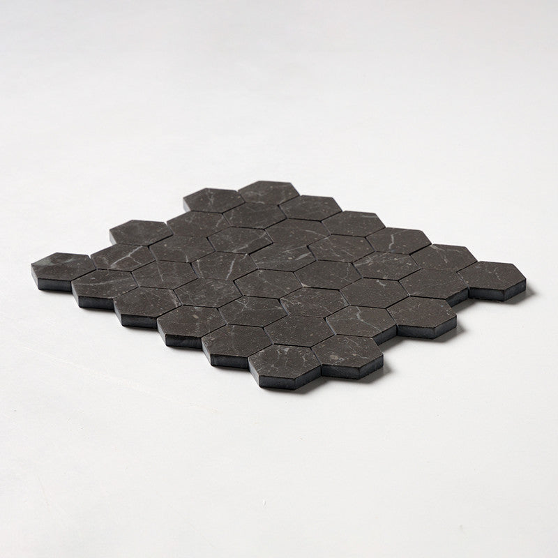 Iris Black Honed Hexagon Marble Mosaic (MYS)
