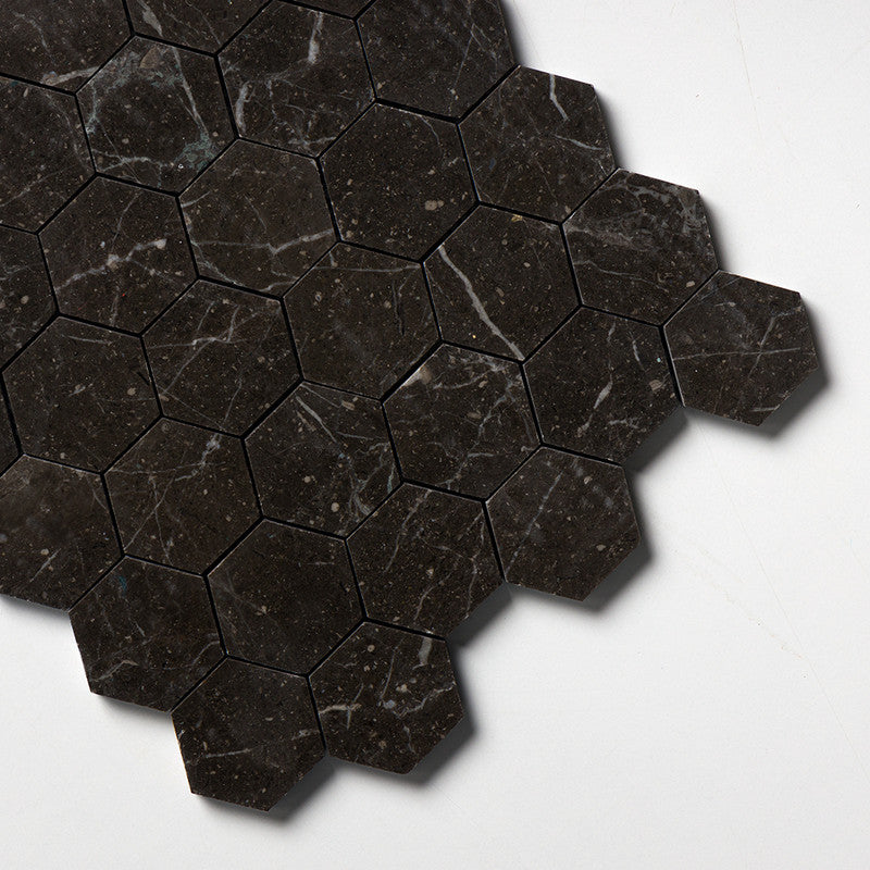 Iris Black Honed Hexagon Marble Mosaic (MYS)