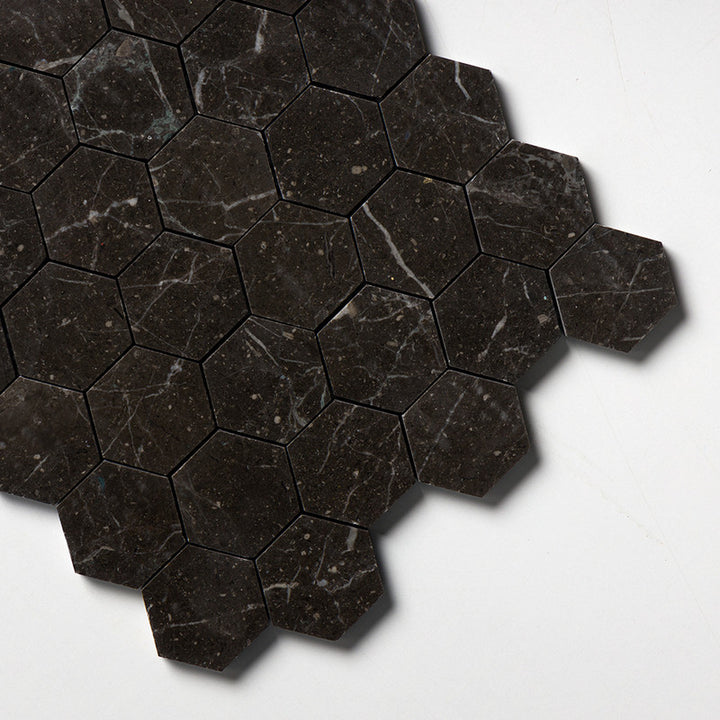Iris Black Honed Hexagon Marble Mosaic (MYS)