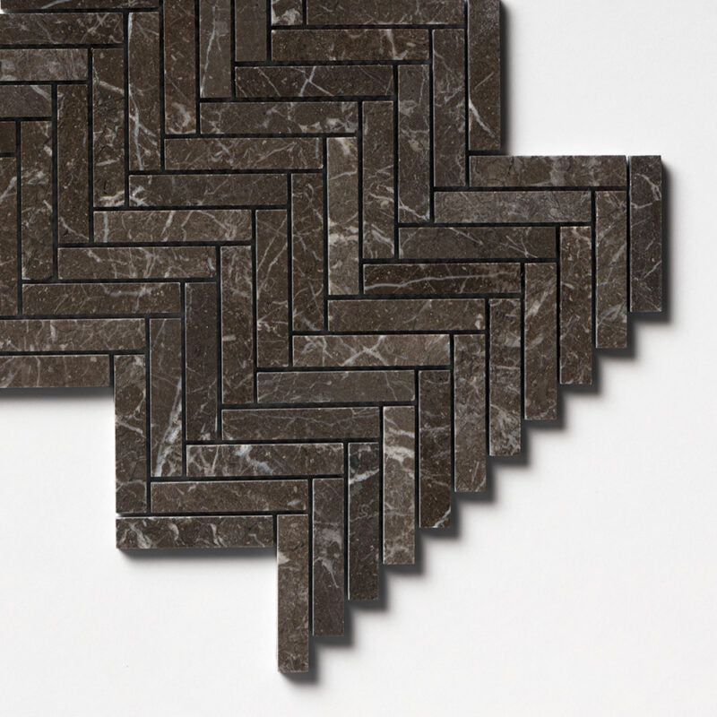 Iris Black Honed Herringbone 5/8x3 Marble Mosaic (MYS)