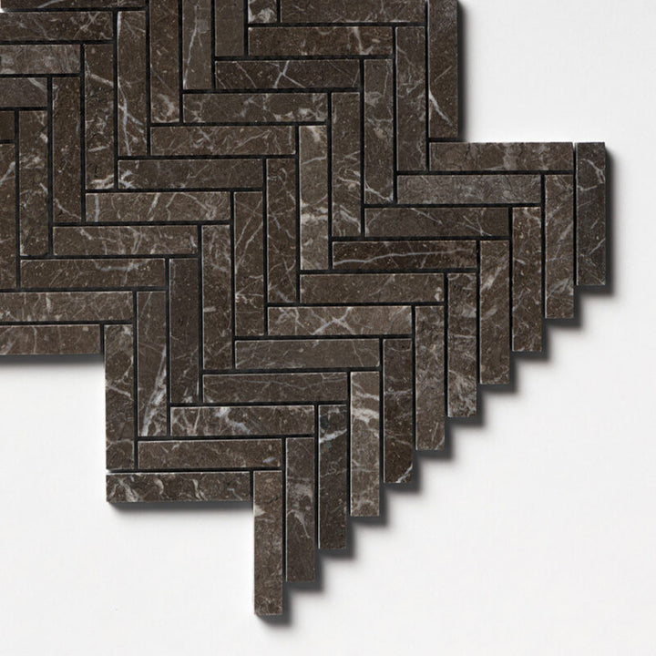 Iris Black Honed Herringbone 5/8x3 Marble Mosaic (MYS)