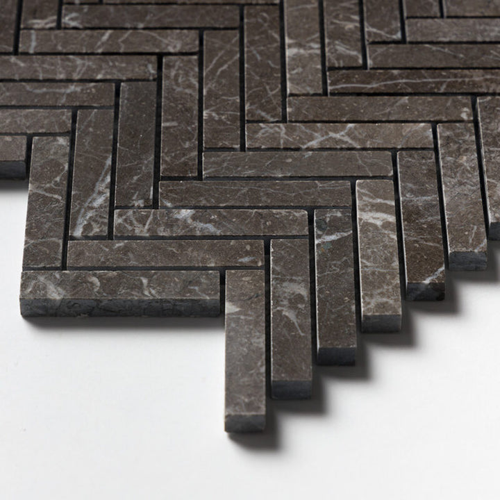 Iris Black Honed Herringbone 5/8x3 Marble Mosaic (MYS)