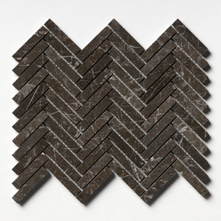 Iris Black Honed Herringbone 5/8x3 Marble Mosaic (MYS)