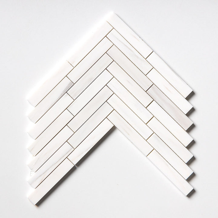 Bianco Dolomiti Classic Polished Large Herringbone Marble Mosaic (MYS)