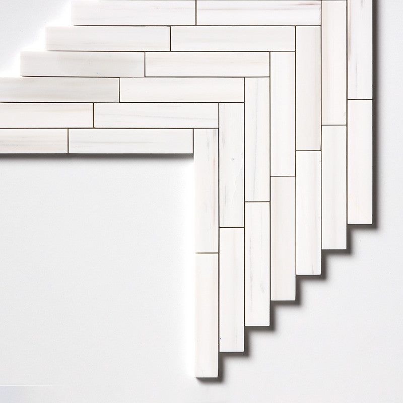 Bianco Dolomiti Classic Honed Large Herringbone Marble Mosaic (MYS)