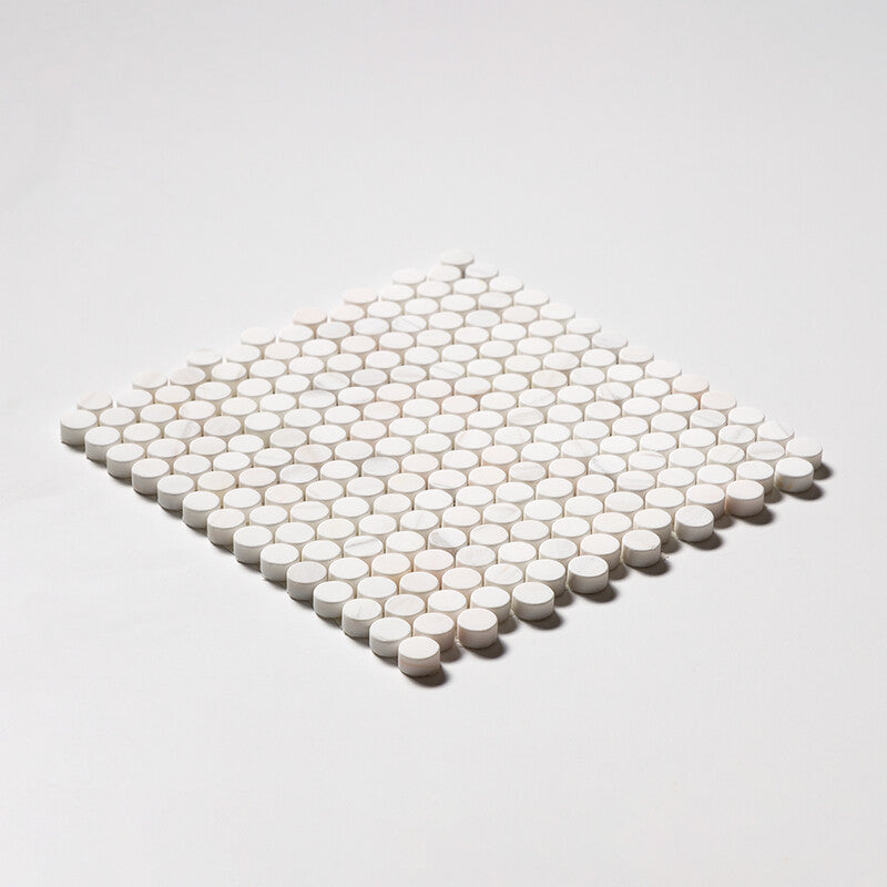 Snow White Tumbled Penny Round Marble Mosaic (MYS)