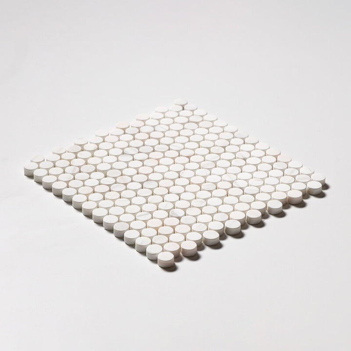 Snow White Tumbled Penny Round Marble Mosaic (MYS)