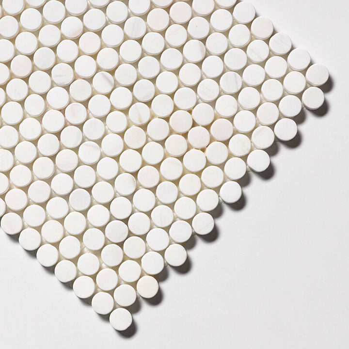 Snow White Tumbled Penny Round Marble Mosaic (MYS)