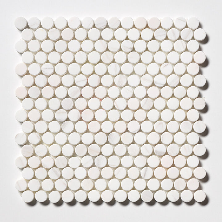 Snow White Tumbled Penny Round Marble Mosaic (MYS)