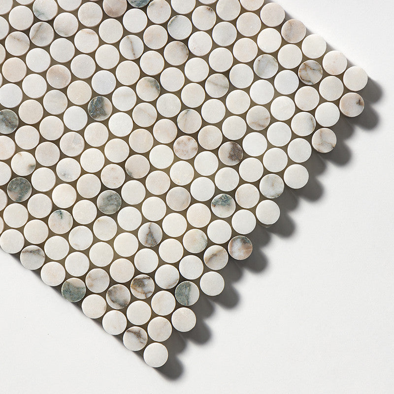 Calacatta Green Honed Penny Round Marble Mosaic (MYS)