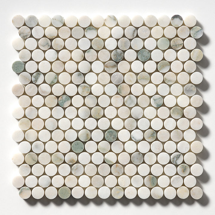 Calacatta Green Honed Penny Round Marble Mosaic (MYS)